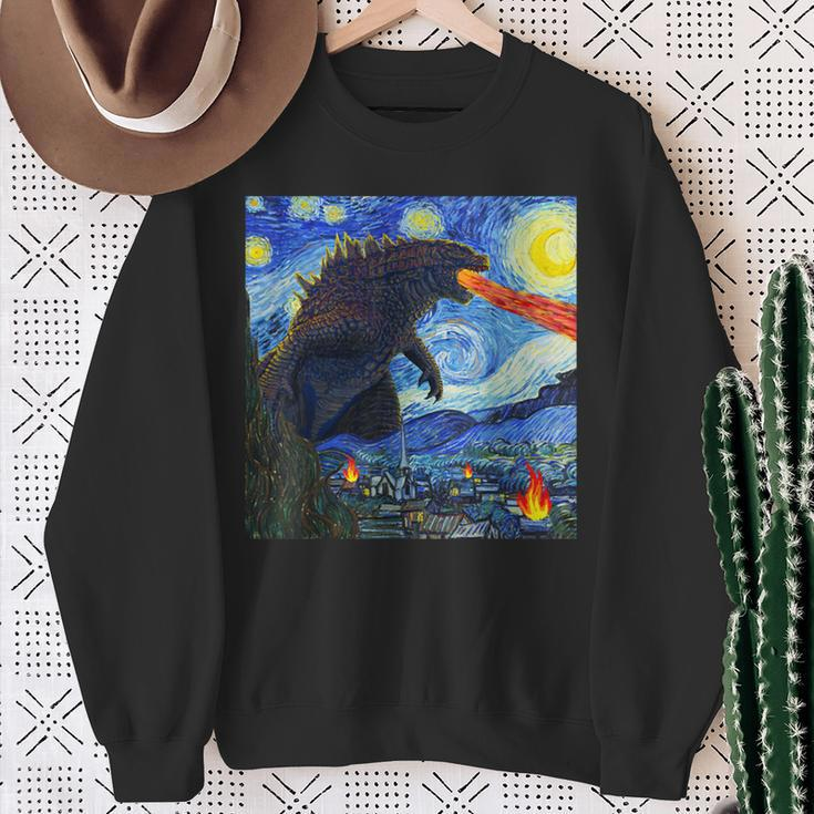 Vintage Japanese Monster Kaiju In Van Gogh Starry Night Sweatshirt Gifts for Old Women