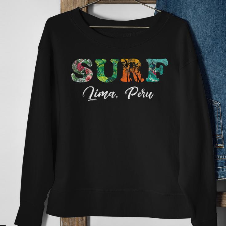 Vintage Lima Peru Surfer Beach Lover Surfing Ride The Waves Sweatshirt Gifts for Old Women