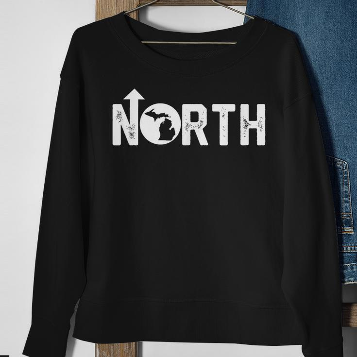 Vintage Up North Michigan Distressed Text State Map Sweatshirt Gifts for Old Women