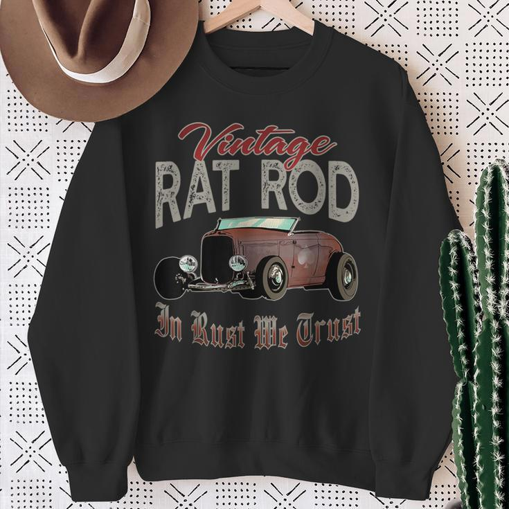 Vintage Rat Rod In Rust We Trust Old Rusty Muscle Car Sweatshirt Gifts for Old Women