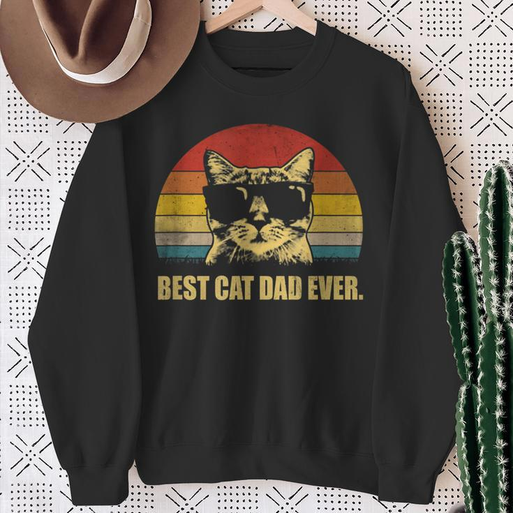 Vintage Retro Best Cat Dad Ever Bump Fit Father's Day Sweatshirt Gifts for Old Women