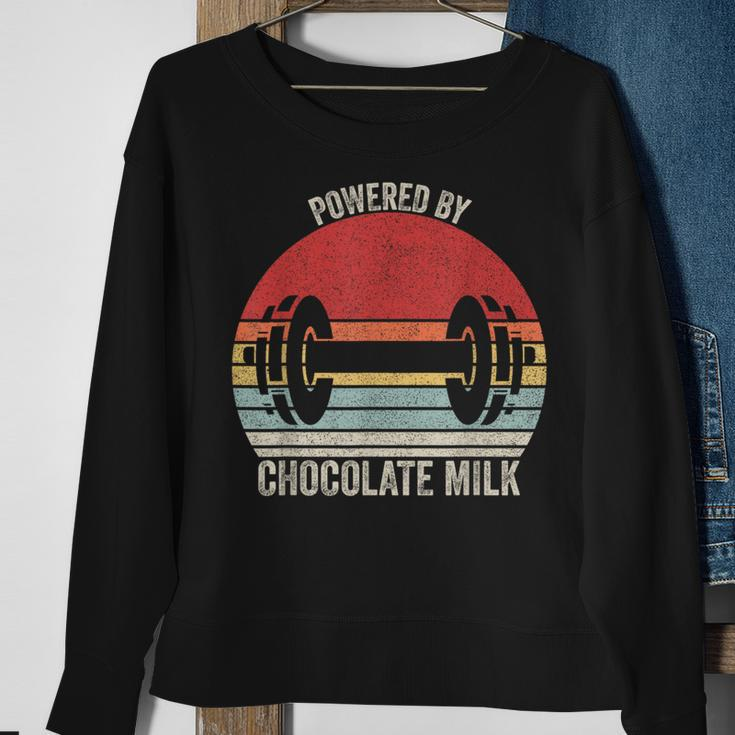 Vintage Retro Powered By Chocolate Milk Weight Lifting Sweatshirt Gifts for Old Women