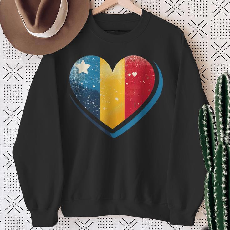 Vintage Rumänische Banner Fan Rumänien Flagge Herz Retro Kunst Sweatshirt Geschenke für alte Frauen