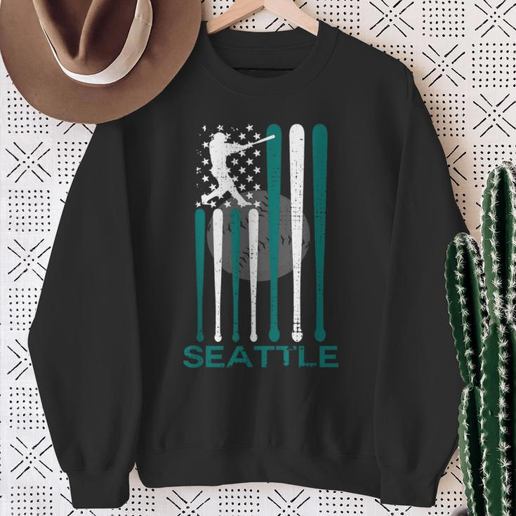 Vintage Seattle Baseball Soul American Us Flag Sweatshirt Gifts for Old Women