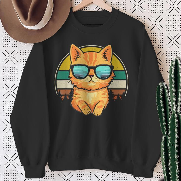 Vintage Style Orange Tabby Cat Friendly Wearing Sunglasses Sweatshirt Gifts for Old Women
