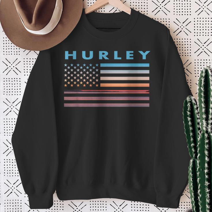 Vintage Sunset American Flag Hurley Virginia Sweatshirt Gifts for Old Women