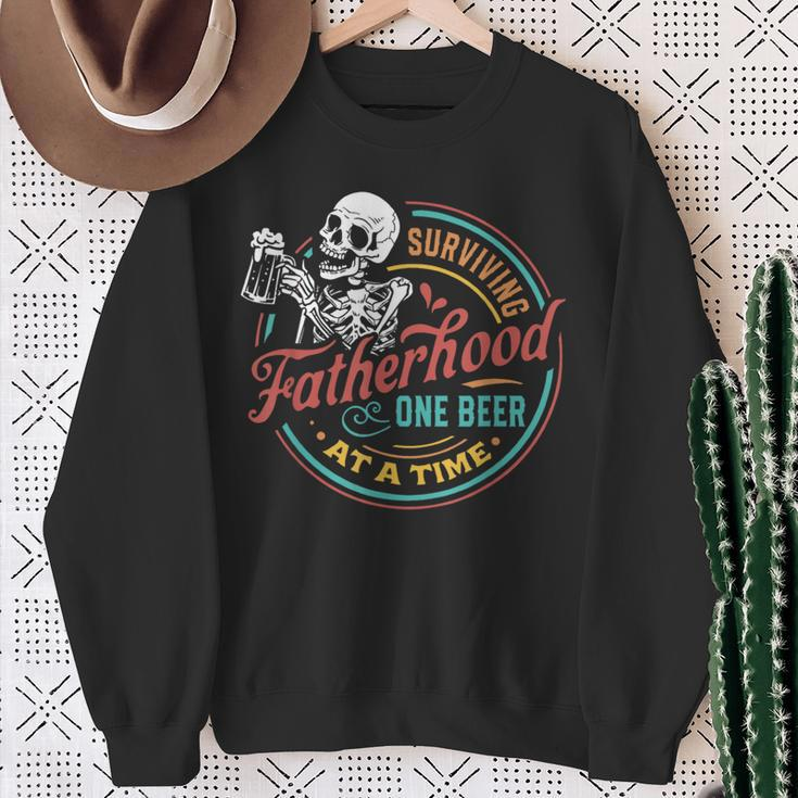 Vintage Surviving Fatherhood One Beer At A Time Sweatshirt Gifts for Old Women