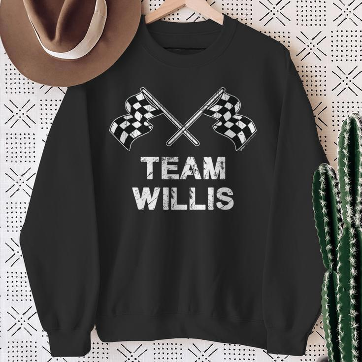 Vintage Team Willis Family Name Checkered Flag Racing Sweatshirt Gifts for Old Women