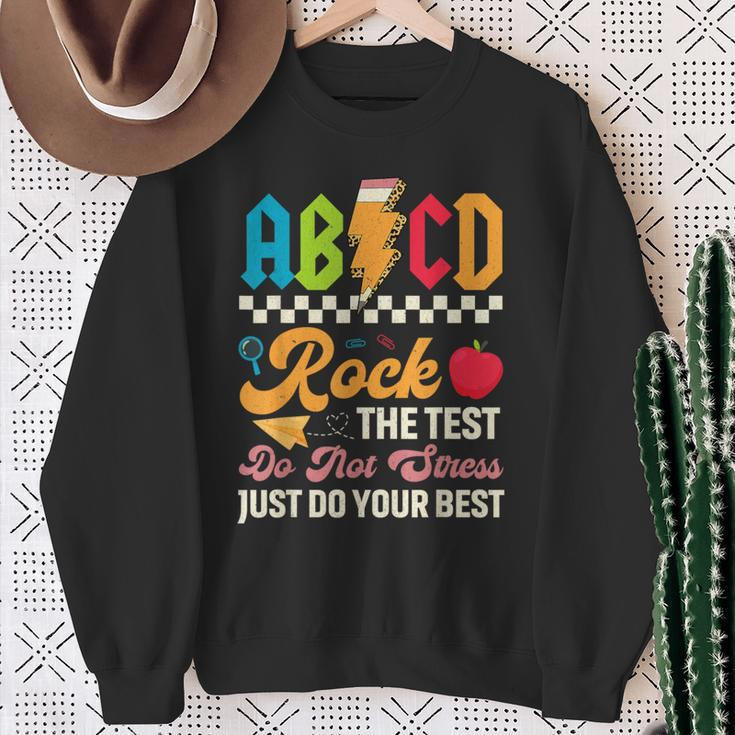 Vintage Testing Abcd Rock The Test Day Teachers Students Sweatshirt Gifts for Old Women