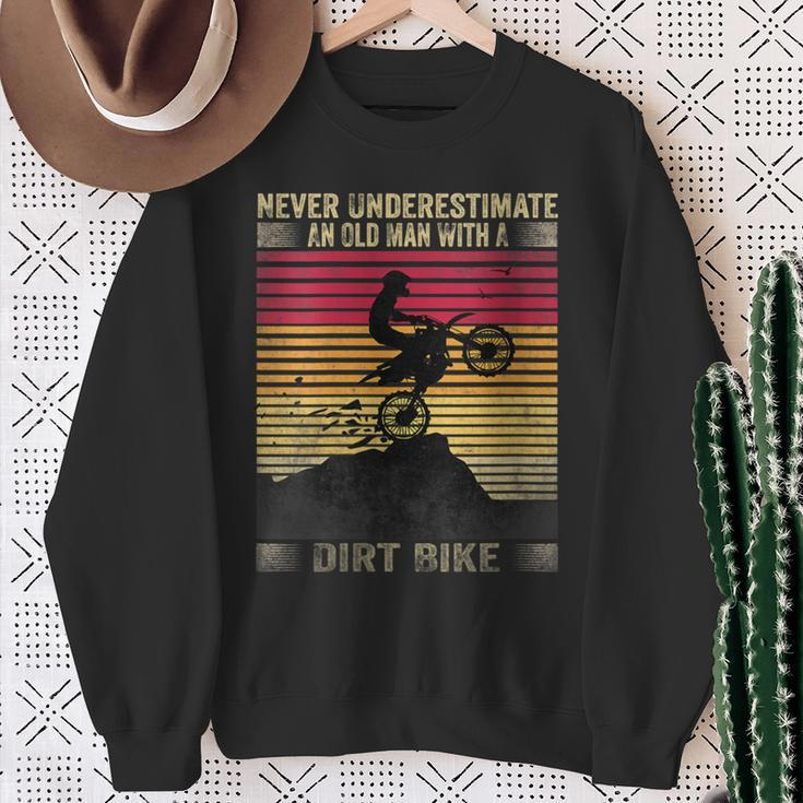 Vintage Never Underestimate An Old Man With A Dirt Bike Sweatshirt Gifts for Old Women