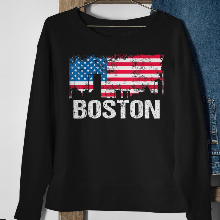 Vintage Us Flag American City Skyline Boston Massachusetts Sweatshirt Gifts for Old Women