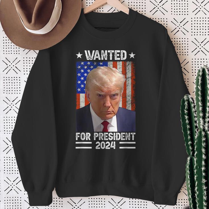 Vintage Usa Flag Wanted For President 2024 Trump Hot Sweatshirt Gifts for Old Women