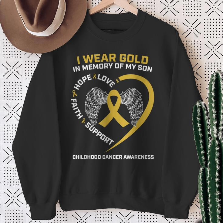 I Wear Gold In Memory Of My Son Childhood Cancer Awareness Sweatshirt Gifts for Old Women