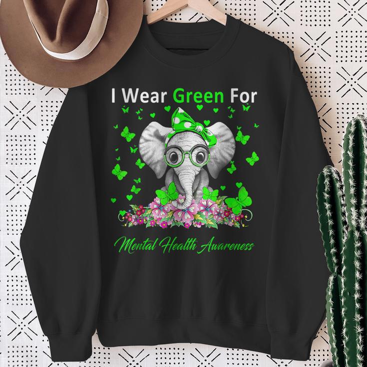 I Wear Green For Mental Health Awareness Elephant Sweatshirt Gifts for Old Women