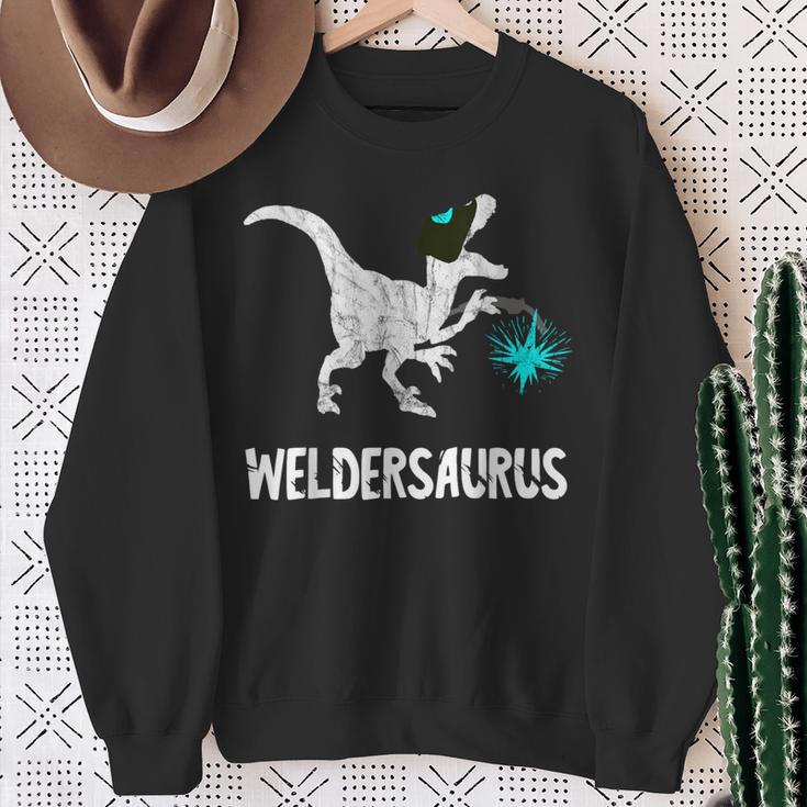 Welder Dinosaurs Mig Welding Dino Sl Worker T-Rex Sweatshirt Gifts for Old Women