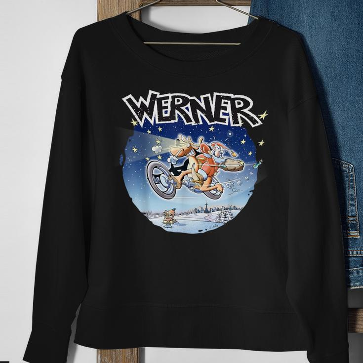 Werner Comic-Art Motorrad Schwarzes Sweatshirt, Lustiges Biker-Design Geschenke für alte Frauen