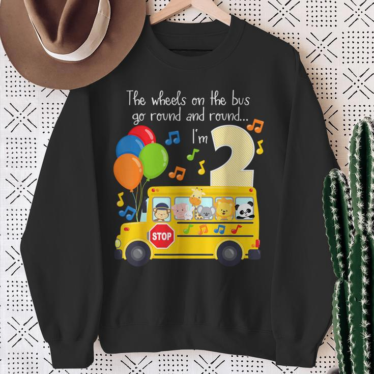 The Wheels On The Bus 2Nd Birthday 2 Yrs Old Family Matching Sweatshirt Gifts for Old Women