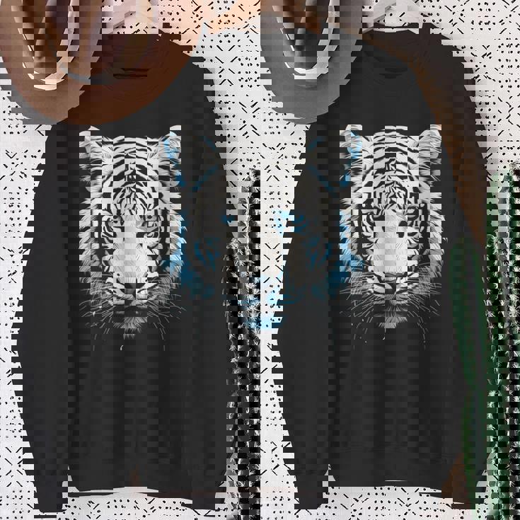 White Tiger Blue Eyes Wild Cat Animal Sweatshirt Gifts for Old Women