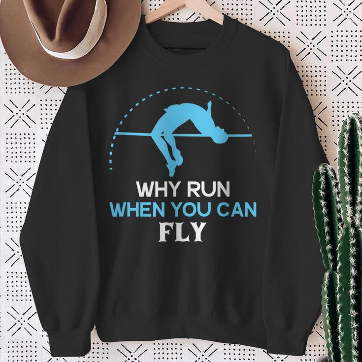 Why Run When You Can Fly Silhouette Athlete High Jump Sweatshirt Gifts for Old Women