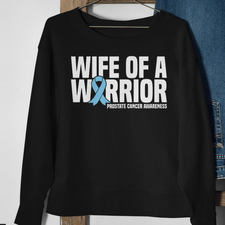 Wife Of A Warrior Blue Ribbon Prostate Cancer Awareness Sweatshirt Gifts for Old Women