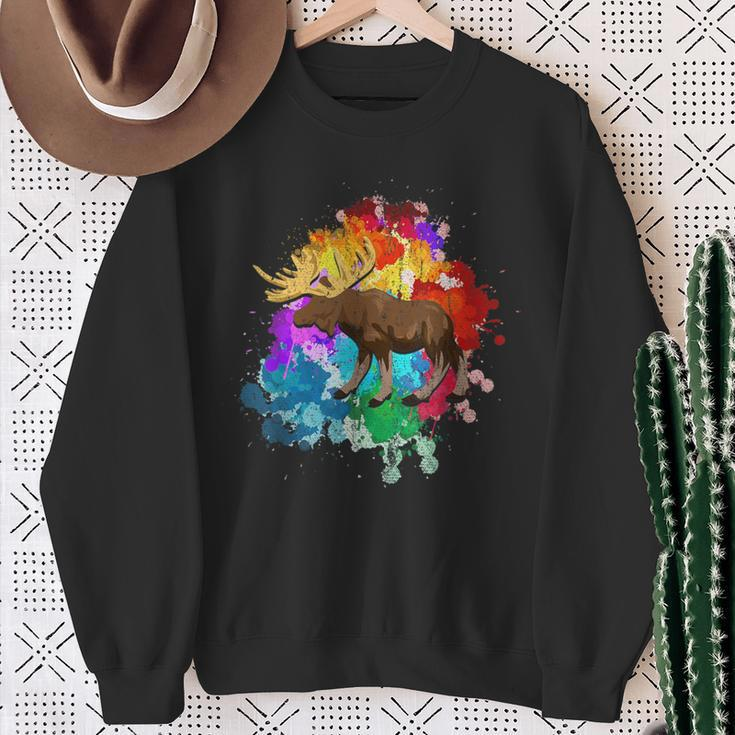 Wild Animal Wildlife Canada Forest Elk Colorful Moose Sweatshirt Gifts for Old Women