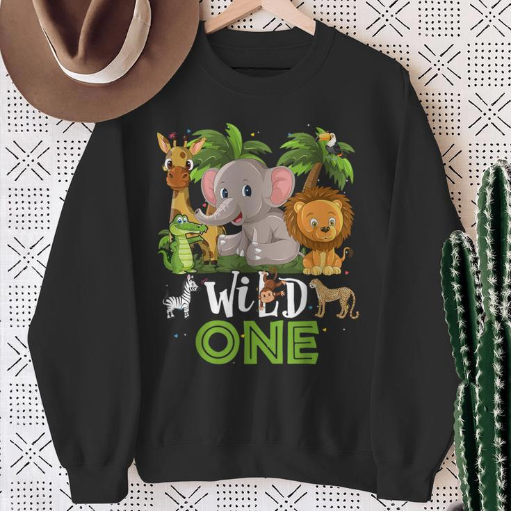 Wild One Birthday 1St Safari Jungle Family Sweatshirt Gifts for Old Women