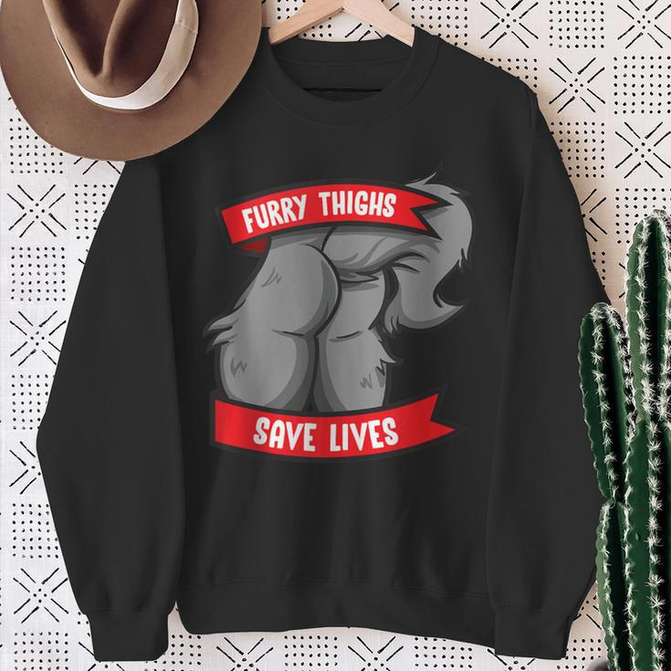 Wolf Furry Thighs Save Lives Proud Furry Pride Fandom Sweatshirt Gifts for Old Women