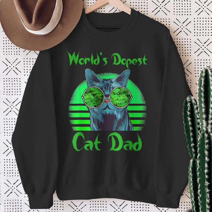 World's Dopest Cat Dad Cat Dad Weed Stoner Marijuana Sweatshirt Gifts for Old Women