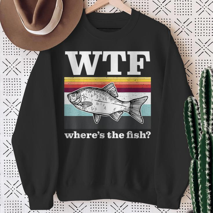 Wtf Where's The Fish Vintage Retro Fisherman Fishing Sweatshirt Gifts for Old Women