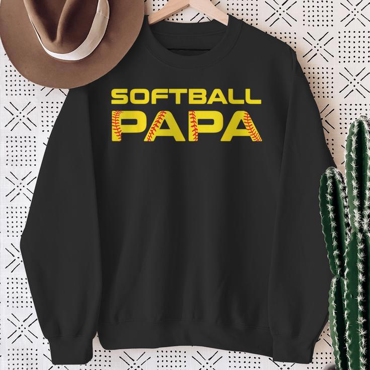 Yellow Print Softball Papa Sweatshirt Gifts for Old Women