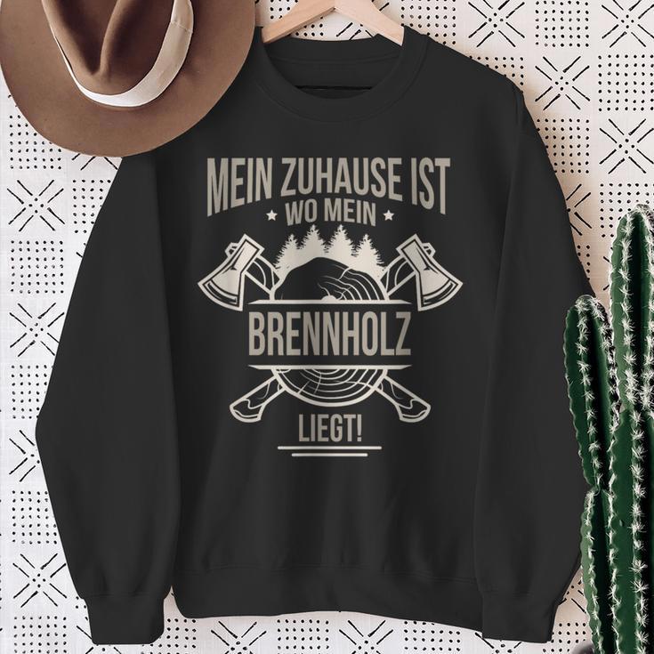 Zuhause Ist Wo Mein Brennholz Liegt Holzfäller Wald Natur German Sweatshirt Geschenke für alte Frauen