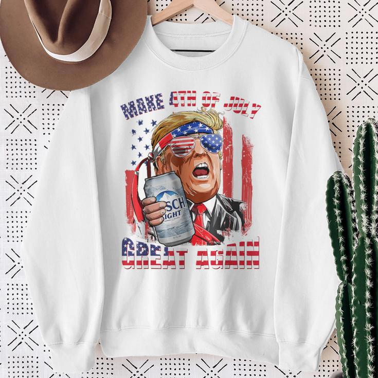 Make 4Th Of July Great Again Trump Drinking Beer Sweatshirt Gifts for Old Women