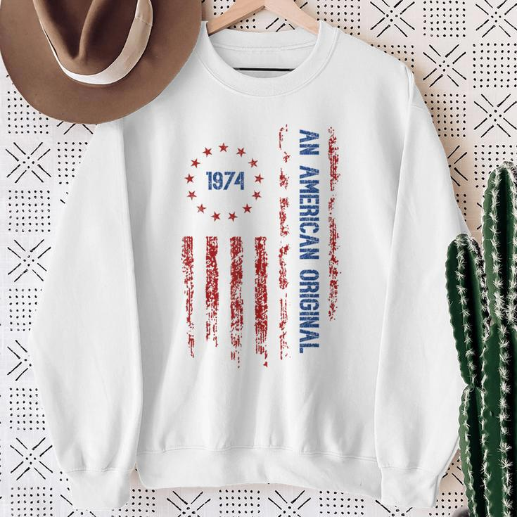 An American Original 1974 Year Of Birth Vintage Murica Flag Sweatshirt Gifts for Old Women