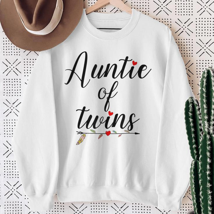 Auntie Of Twins Double Heart Pregnancy Announcement Sweatshirt Gifts for Old Women