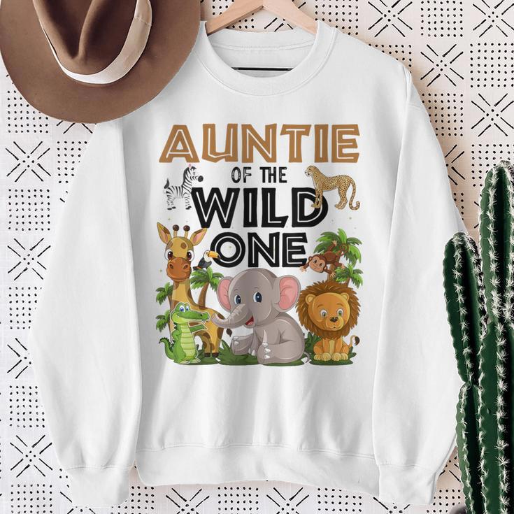 Auntie Of The Wild One Birthday 1St Safari Jungle Family Sweatshirt Gifts for Old Women