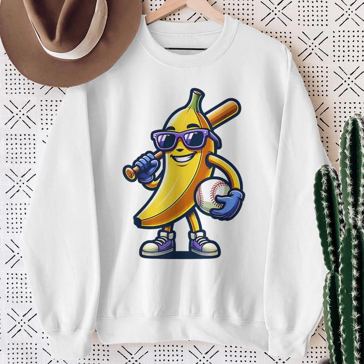 Banana Playing Baseball Fruit Lover Baseball Player Sweatshirt Gifts for Old Women