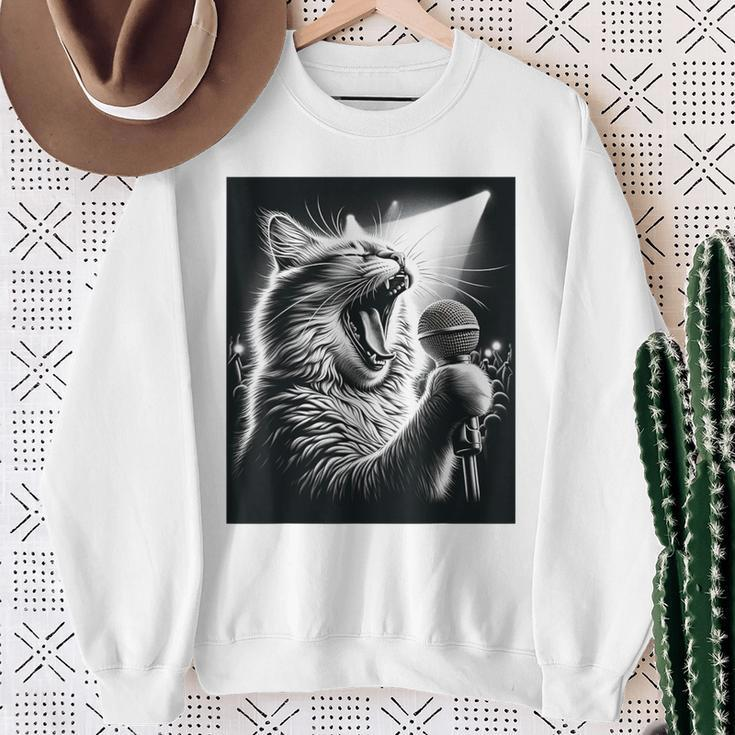 Band Musician Vocalist Singer Cat Singing Sweatshirt Gifts for Old Women