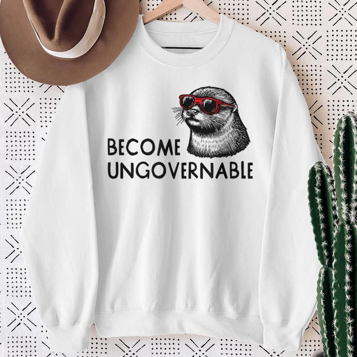 Become Ungovernable Sunglasses Otter 841 Sweatshirt Gifts for Old Women