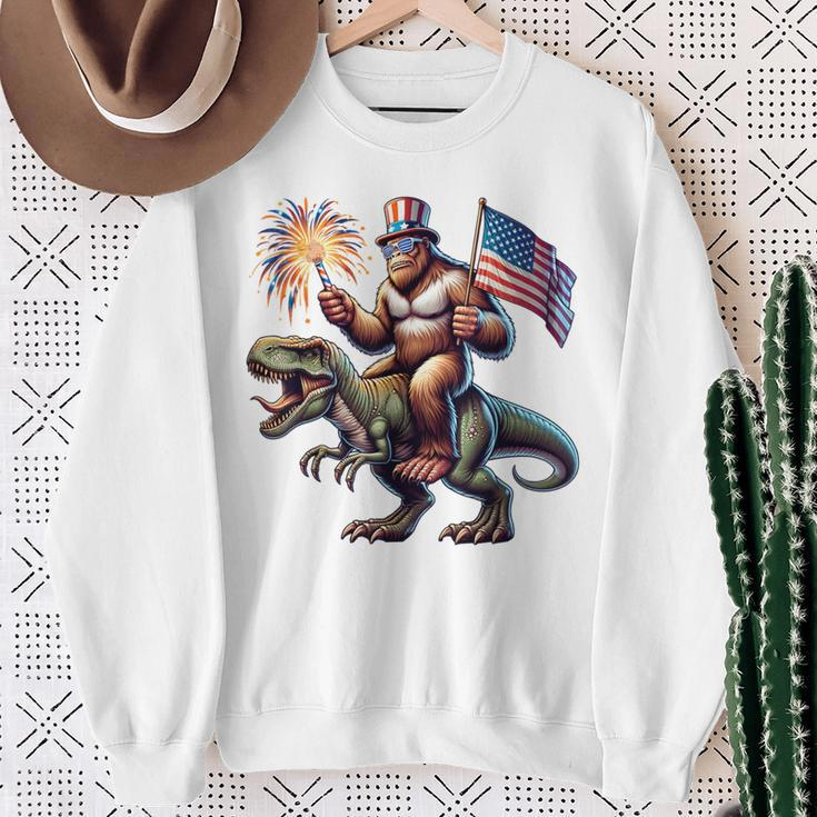 Bigfoot Sasquatch Riding DinosaurRex 4Th Of July Sweatshirt Gifts for Old Women