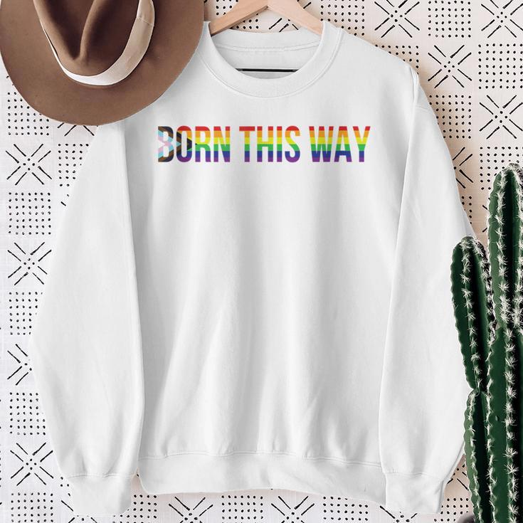 Born This Way Lgbtqia Progress Pride Flag Stripes Lgbtqia Sweatshirt Gifts for Old Women