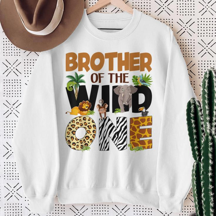 Brother Of The Birthday Wild One Safari Boy Family Matching Sweatshirt Gifts for Old Women