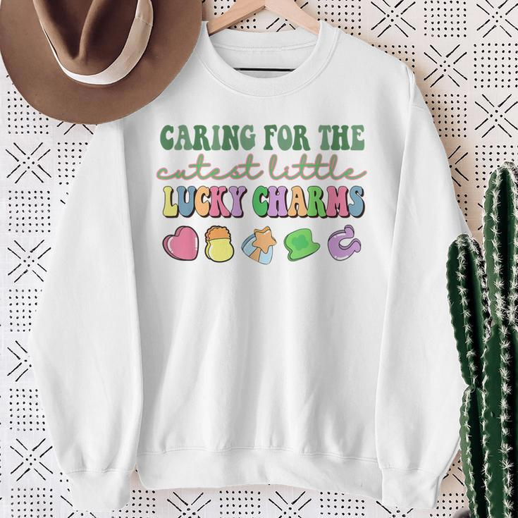 Caring For The Cutest Little Lucky Charm St Patrick's Day Sweatshirt Gifts for Old Women