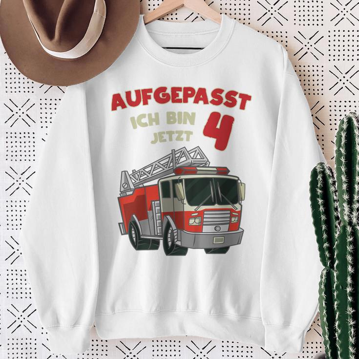 Children's Birthday Feuerwehr Aufgepasst Ich Bin Jetzt 4 Jahre Fire Brigade Sweatshirt Geschenke für alte Frauen