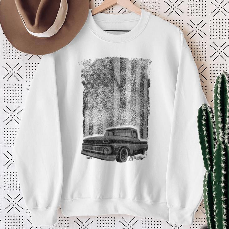 Classic Us Flag Vintage Pickup Truck Sweatshirt Gifts for Old Women