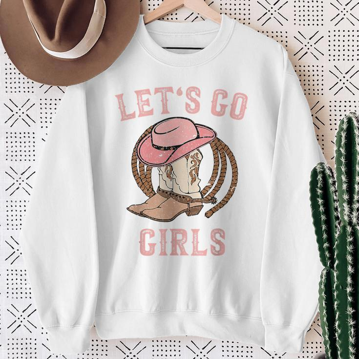 Cowboy Hat Boots Let's Go Girls Western Cowgirls Cowgirl Sweatshirt Gifts for Old Women