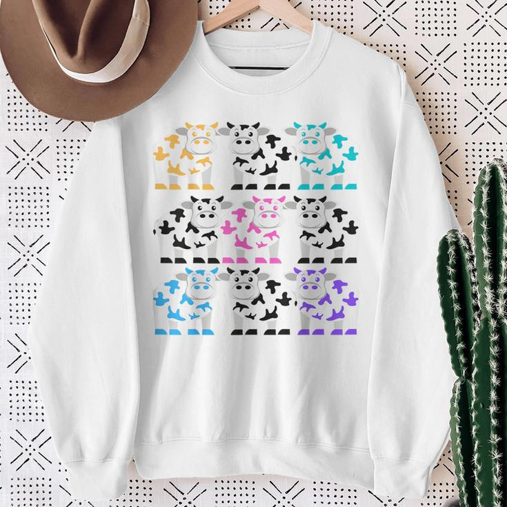 Cows Cows Cows Pink Blue Black Yellow Aqua Purple Cows Sweatshirt Gifts for Old Women