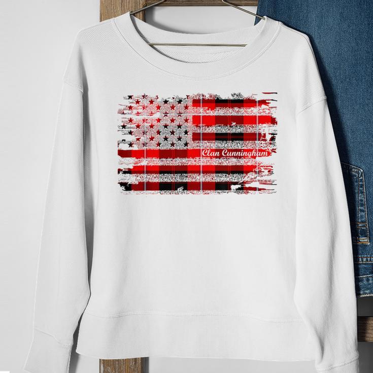 Cunningham Surname American Flag Scottish Clan Tartan Sweatshirt Gifts for Old Women