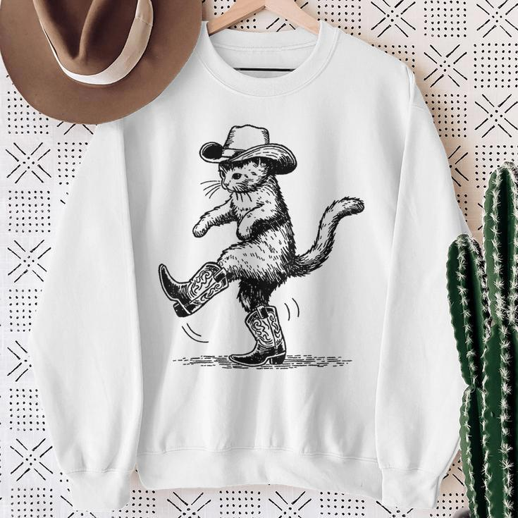 Cute Cat With Cowboy Hat & Boots Cowgirl Western Country Sweatshirt Gifts for Old Women