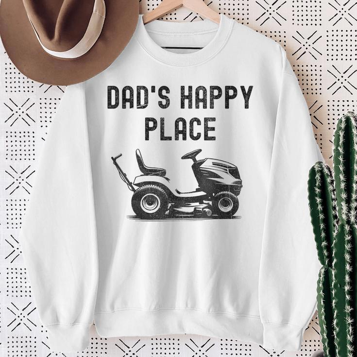 Dad's Happy Place Lawnmower Father's Day Dad Jokes Sweatshirt Gifts for Old Women