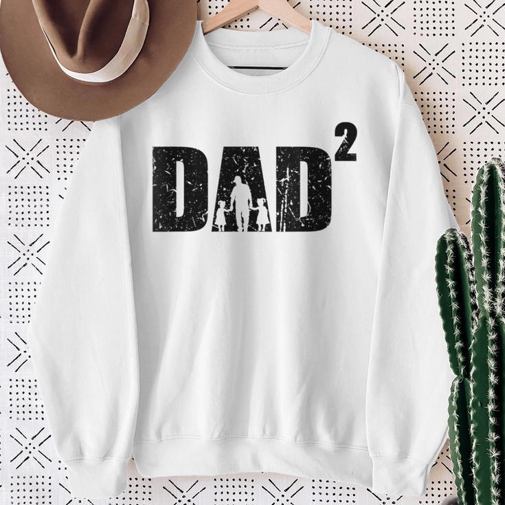 Damen Dad Hoch 2 Zweifacher Papaater Zwei Töchter Mit-Ausschnitt Sweatshirt Geschenke für alte Frauen